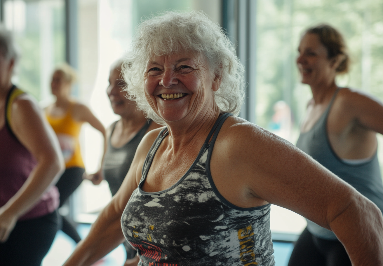 Людина поважного віку займається силовим тренуванням